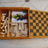 wooden games box: chess - little horses - dominoes - cards