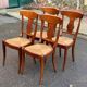 4 Landais chairs with solid oak cross frames, straw seats.