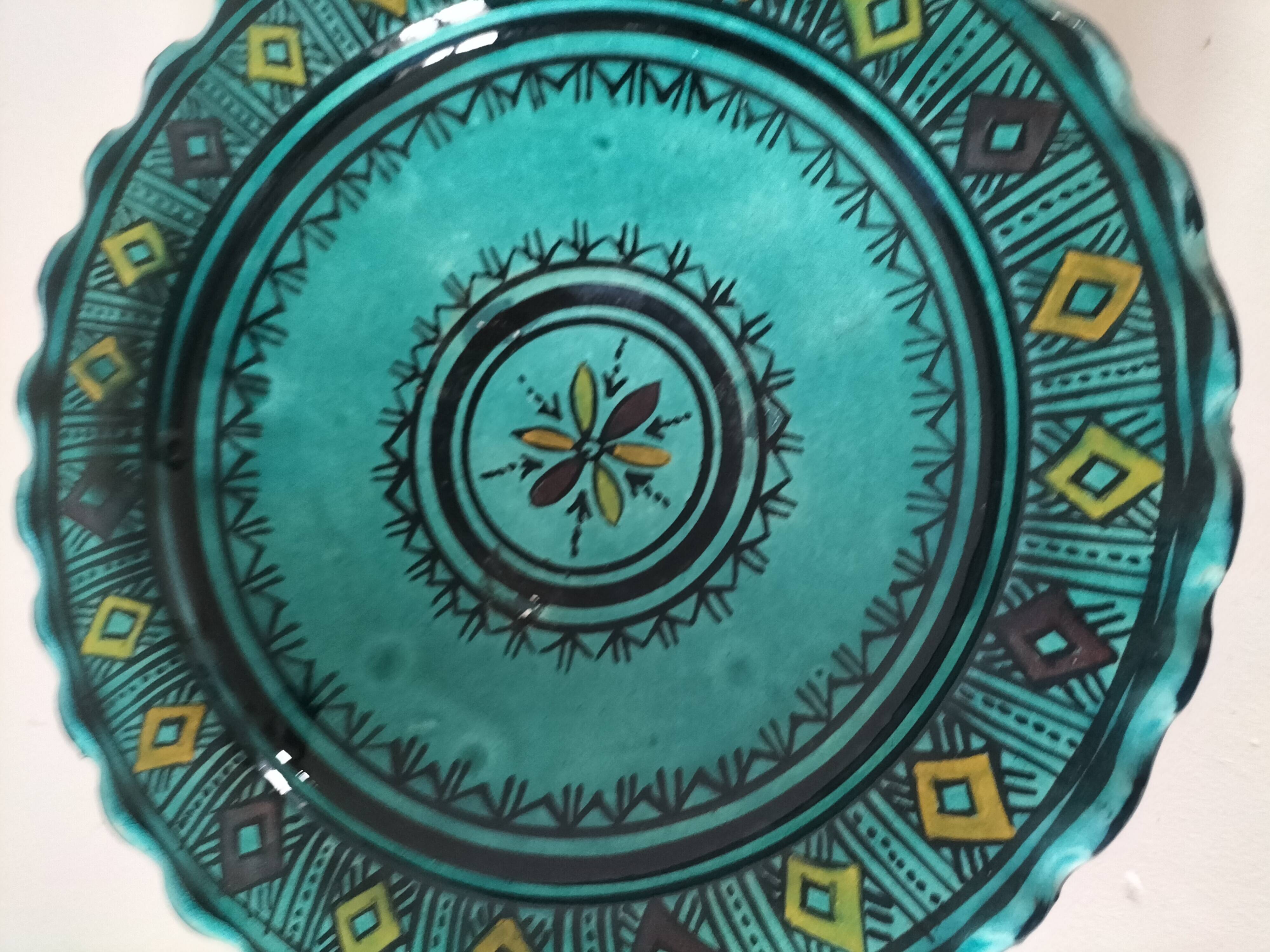 Moroccan handmade turquoise earthenware plate – Safi
