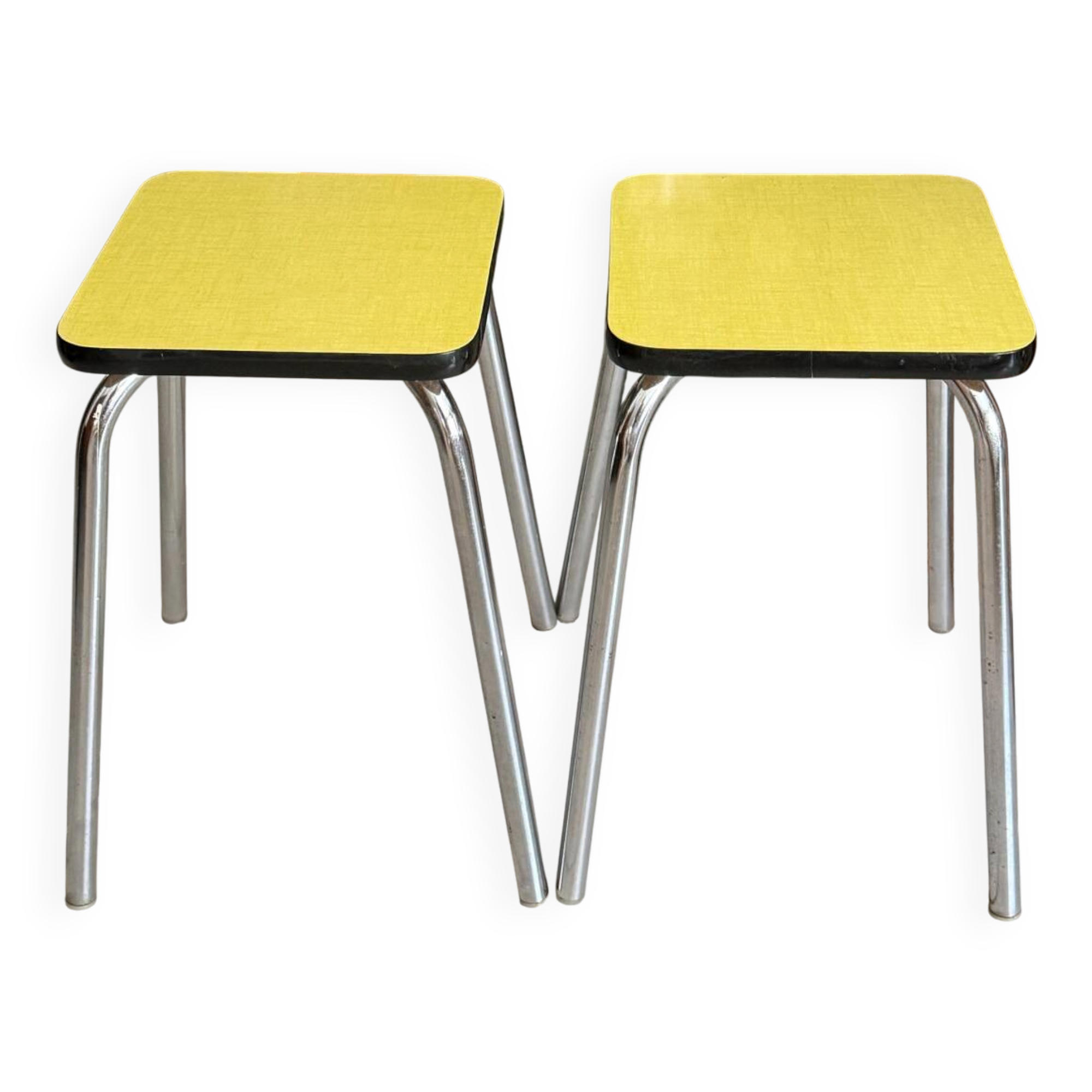 Set of 2 vintage yellow Formica stools