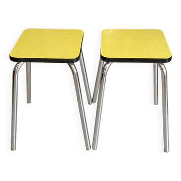 Set of 2 vintage yellow Formica stools
