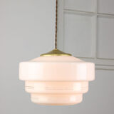 Mid-century Cascade Brass and Opaline Pendant Lamp