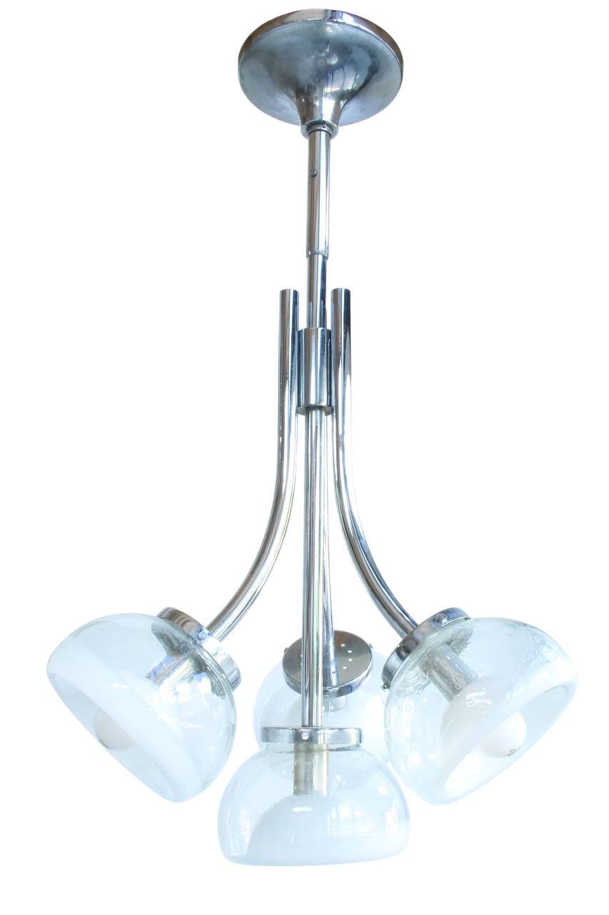 Gaetano Sciolari attr. four arm Murano glass chrome chandelier, 1970s