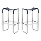 Wanderlust pair of backless stools, navy blue and metal.