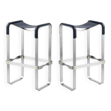 Wanderlust pair of backless stools, navy blue and metal.