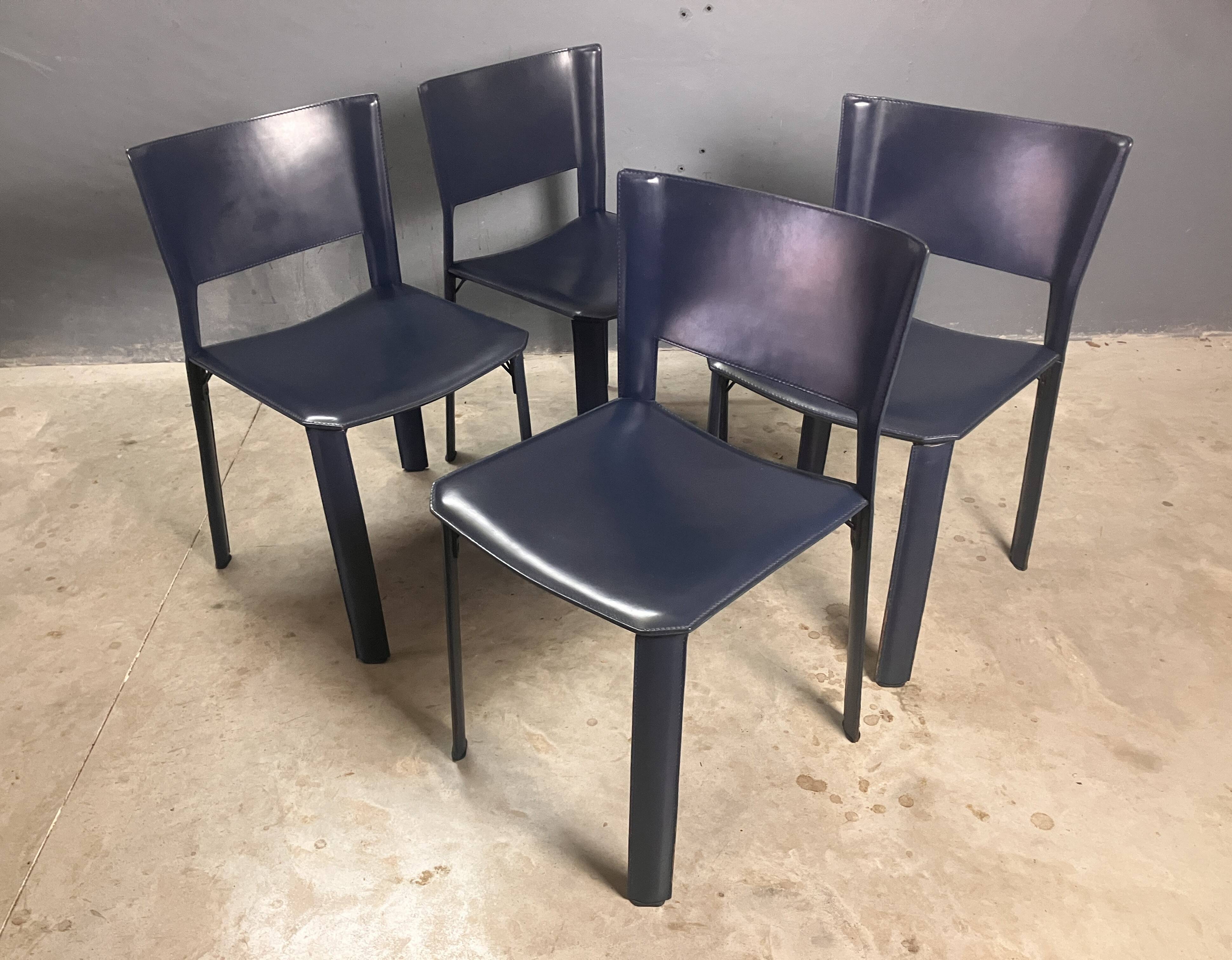 CHairs leather blue Italian Design Giancarlo Vegni