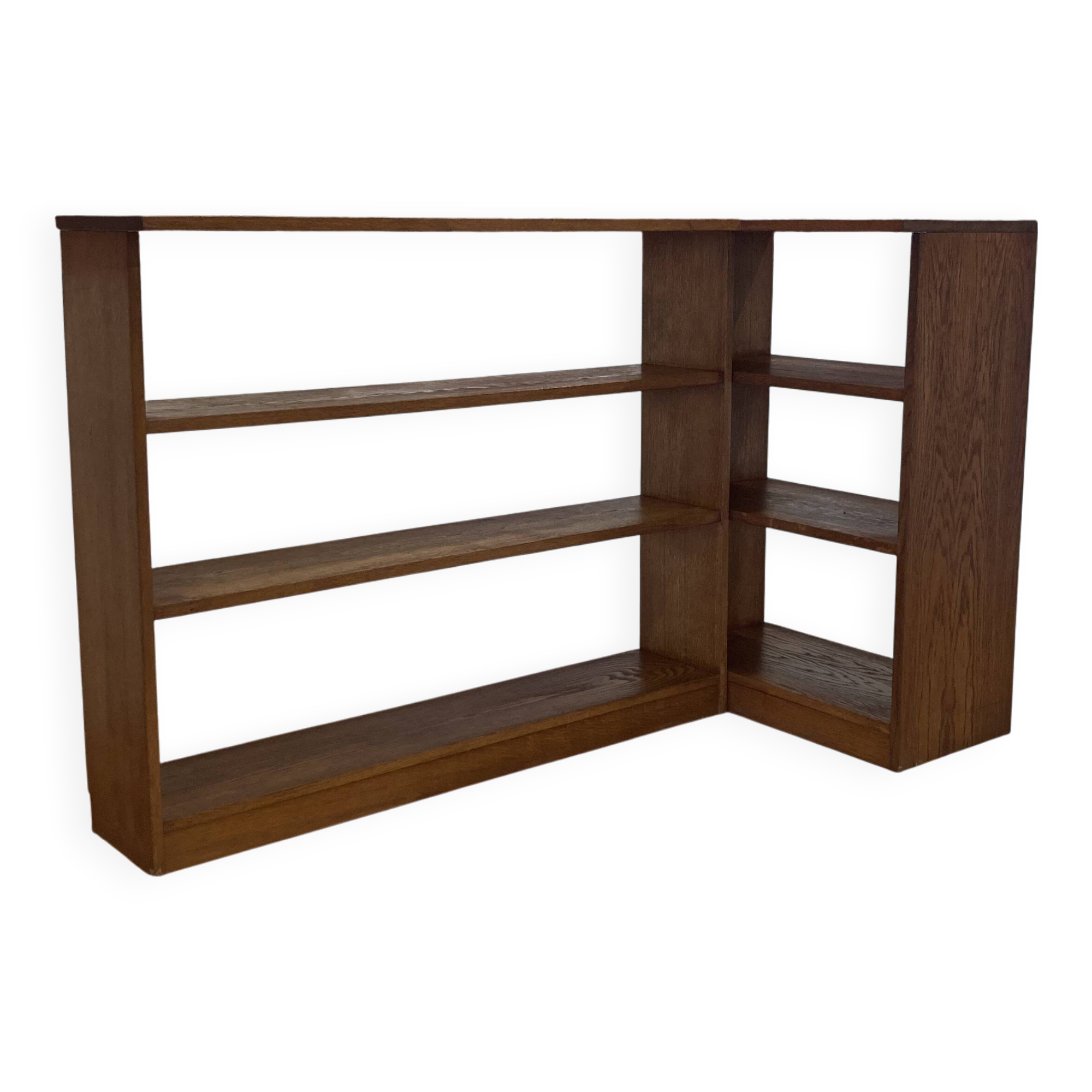 Large oak corner bookcase, 1950s design.