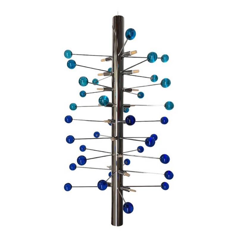 Contemporary Light-Blue and Blue “Cactus” Murano Glass Sputnik Chandelier
