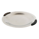 Round stainless steel dish with wooden handles, Design, 1970 - 32 cm
