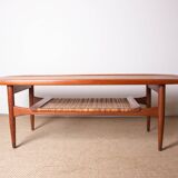 Danish coffee table in teak and rattan by KT Mobler 1960