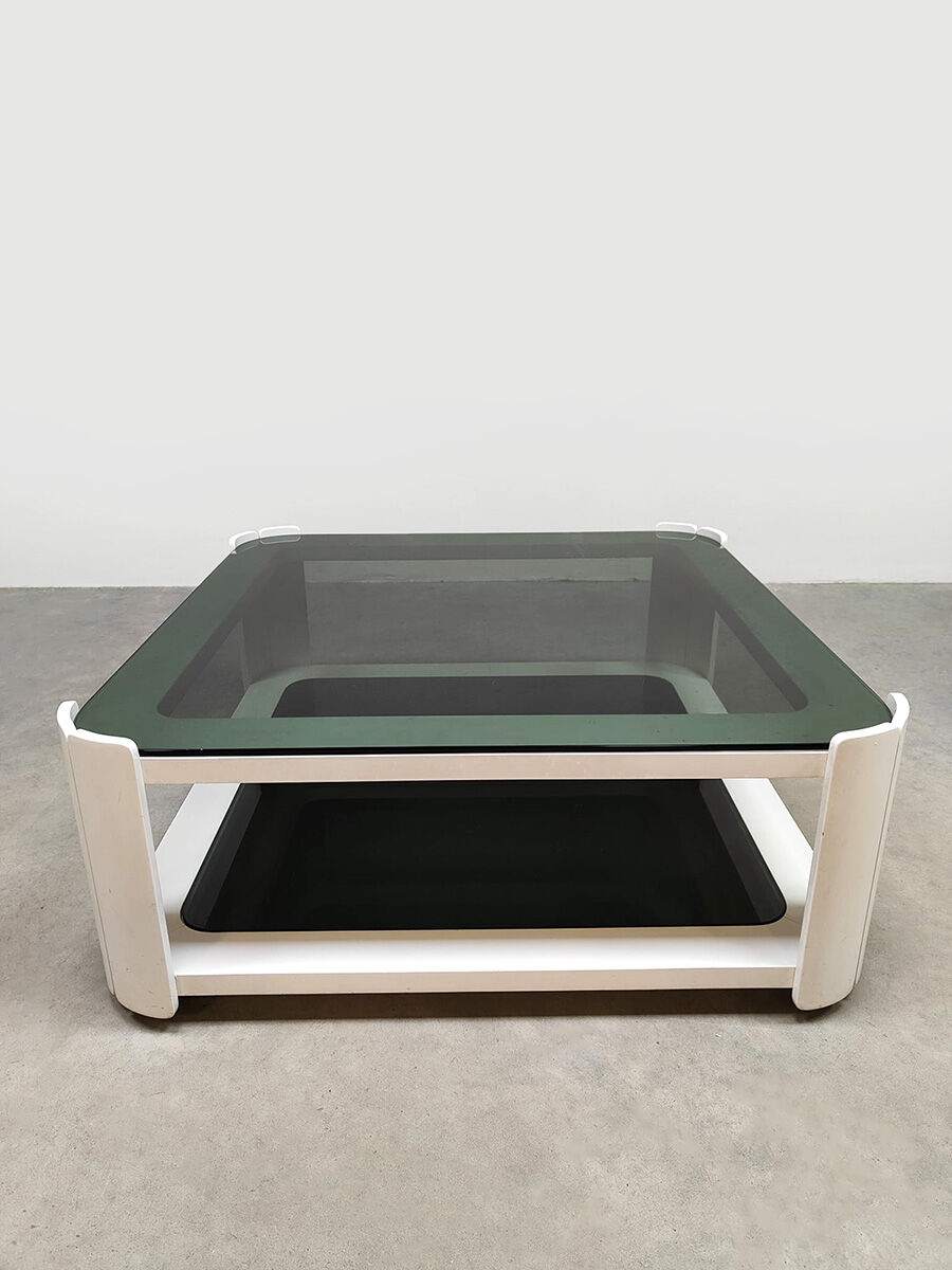 Vintage Italian space age design smoked glass coffee table 1970