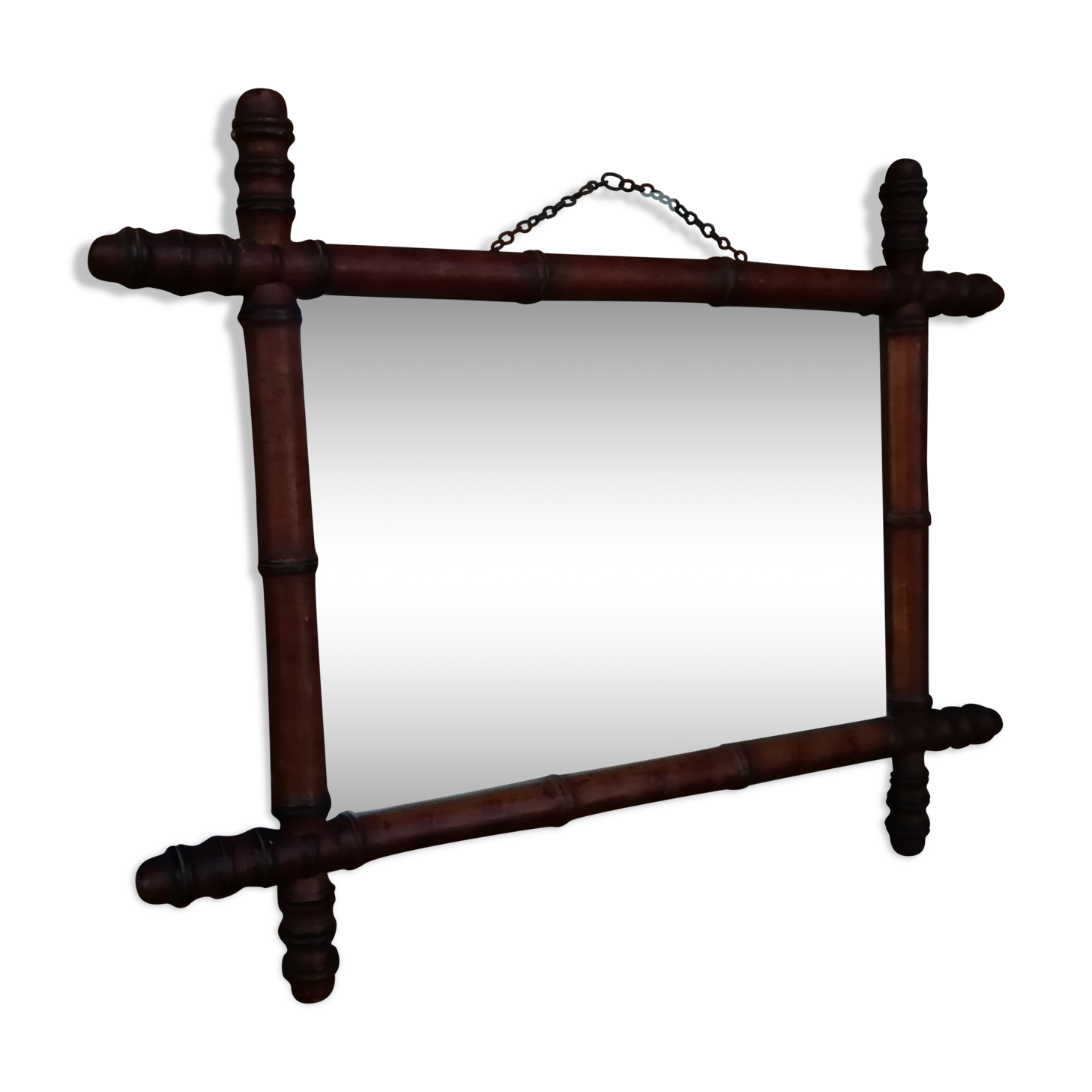 Old barber's mirror in bamboo varnished wood 55x44cm