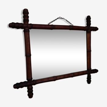 Miroir de barbier ancien en bois vernis style bambou 55x44cm