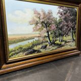 Landscape painting of flowering trees, Huguette Eichwald