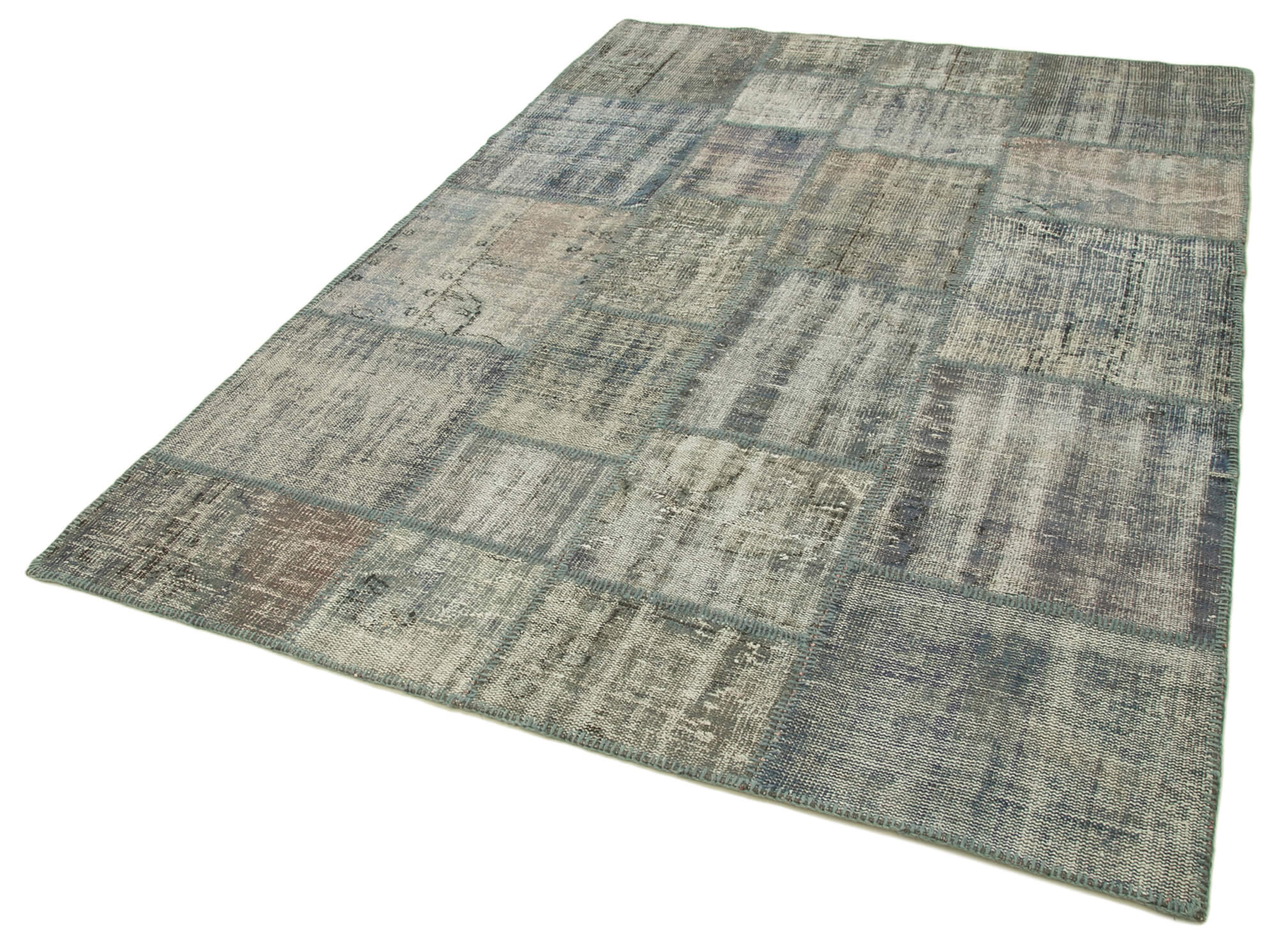 Handmade oriental contemporary 177 cm x 247 cm grey patchwork carpet
