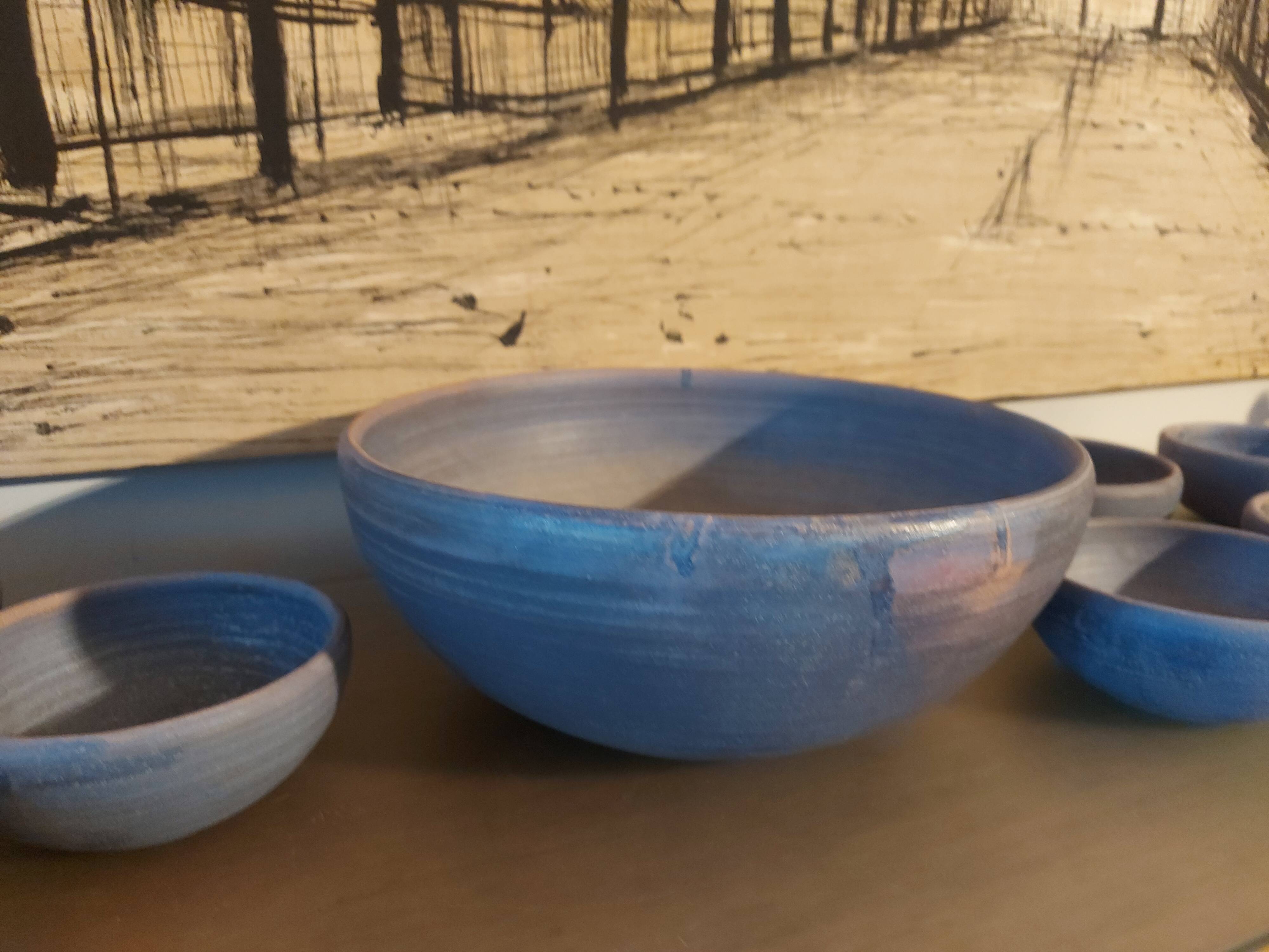 Set of 9 ceramics 60, 70'S, Jean Pierre Gasnier, Salad bowl and cups