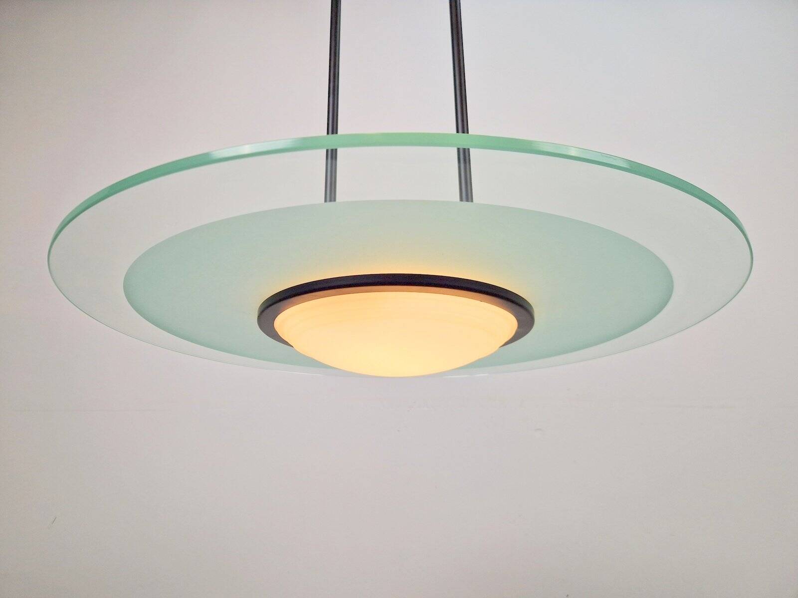 Vintage Italian Glass Disc UFO Pendant Lamp, 1980s