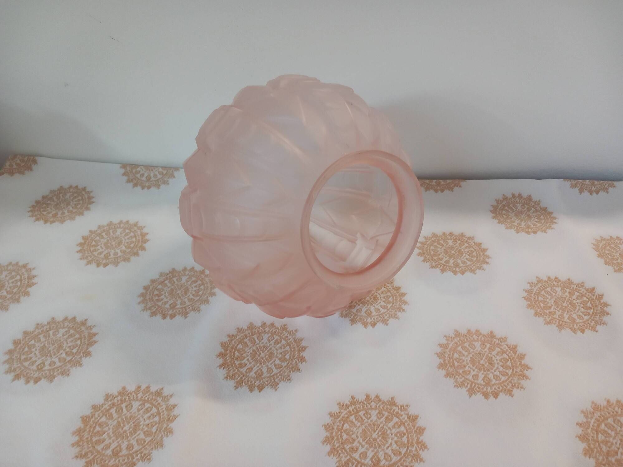 Antique pressed and moulded pale pink glass globe - Art Deco -