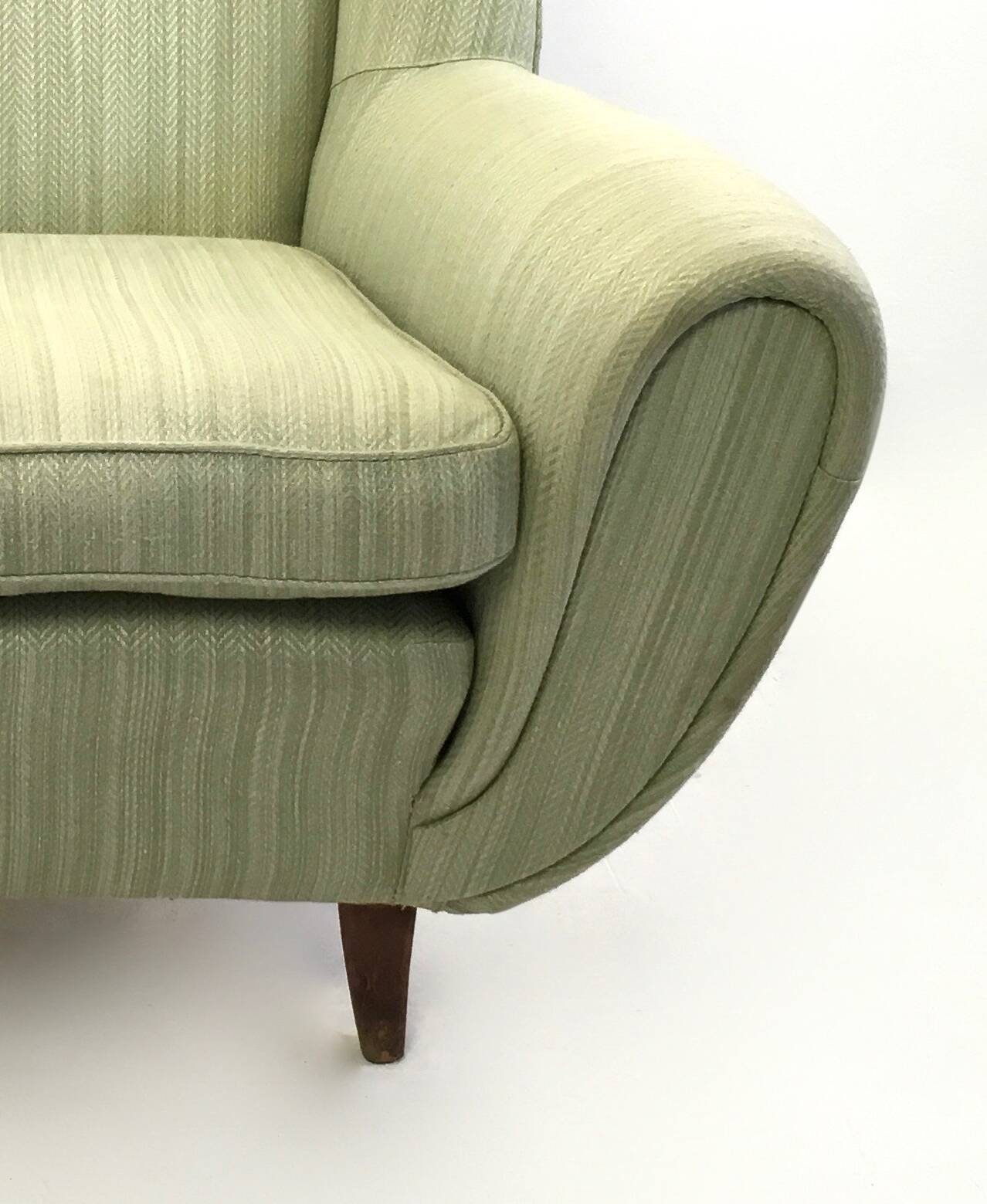 Pair of Light Green Armchairs with Wooden Structure, Italy