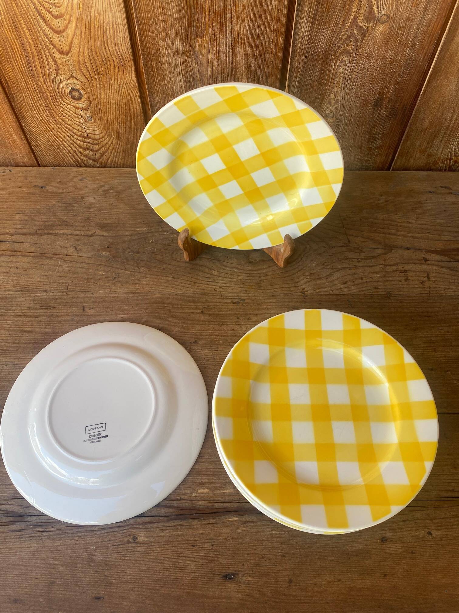 Set of 8 flat plates Digoin Sarreguemines model Scottish yellow year
