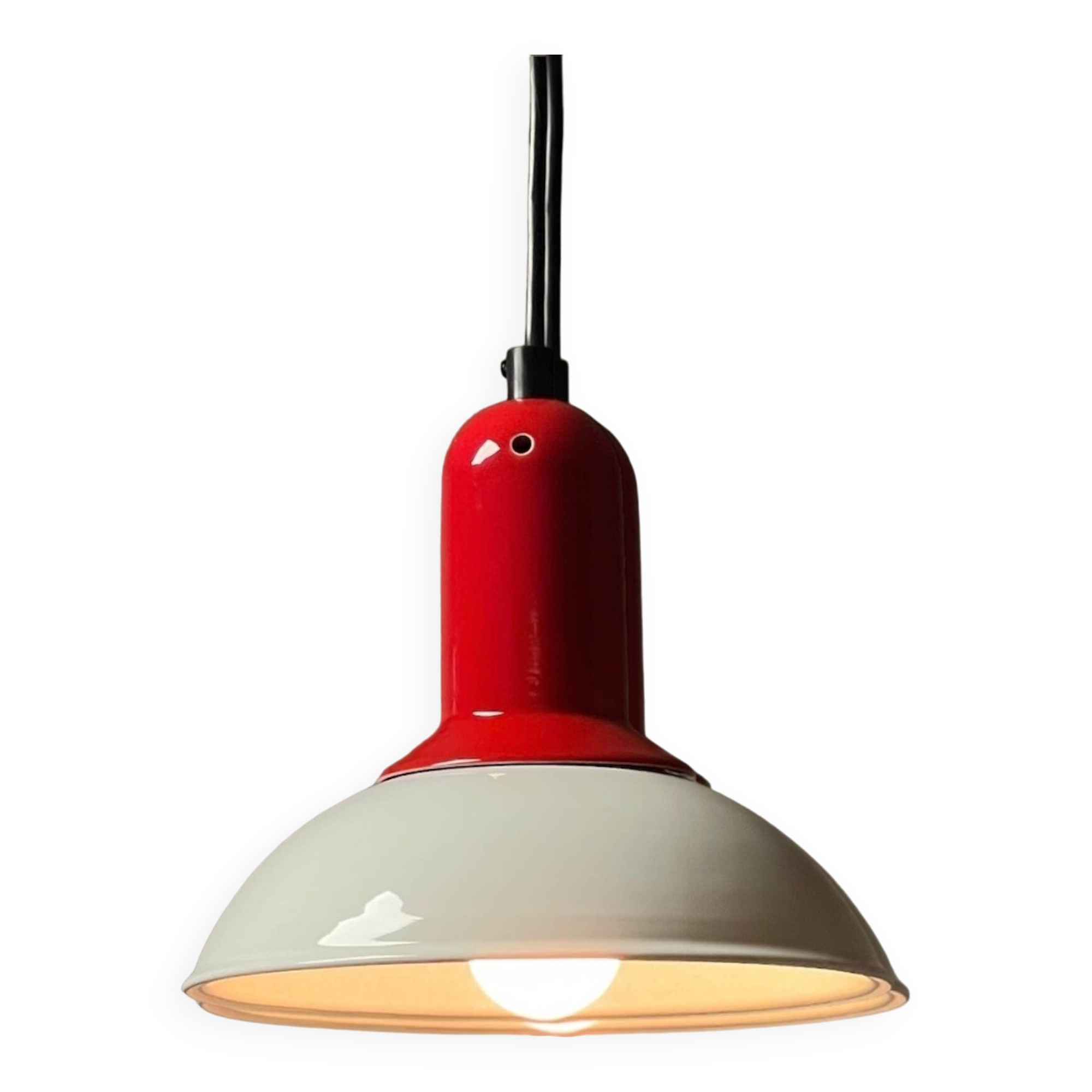 1980s Vintage Hanging Lamp by Imago Italy - Red and White Ceramic- New Old Stock.