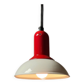 Lampe suspendue vintage des années 1980 par Imago Italie - Céramique rouge et blanche - Nouveau vieux stock.