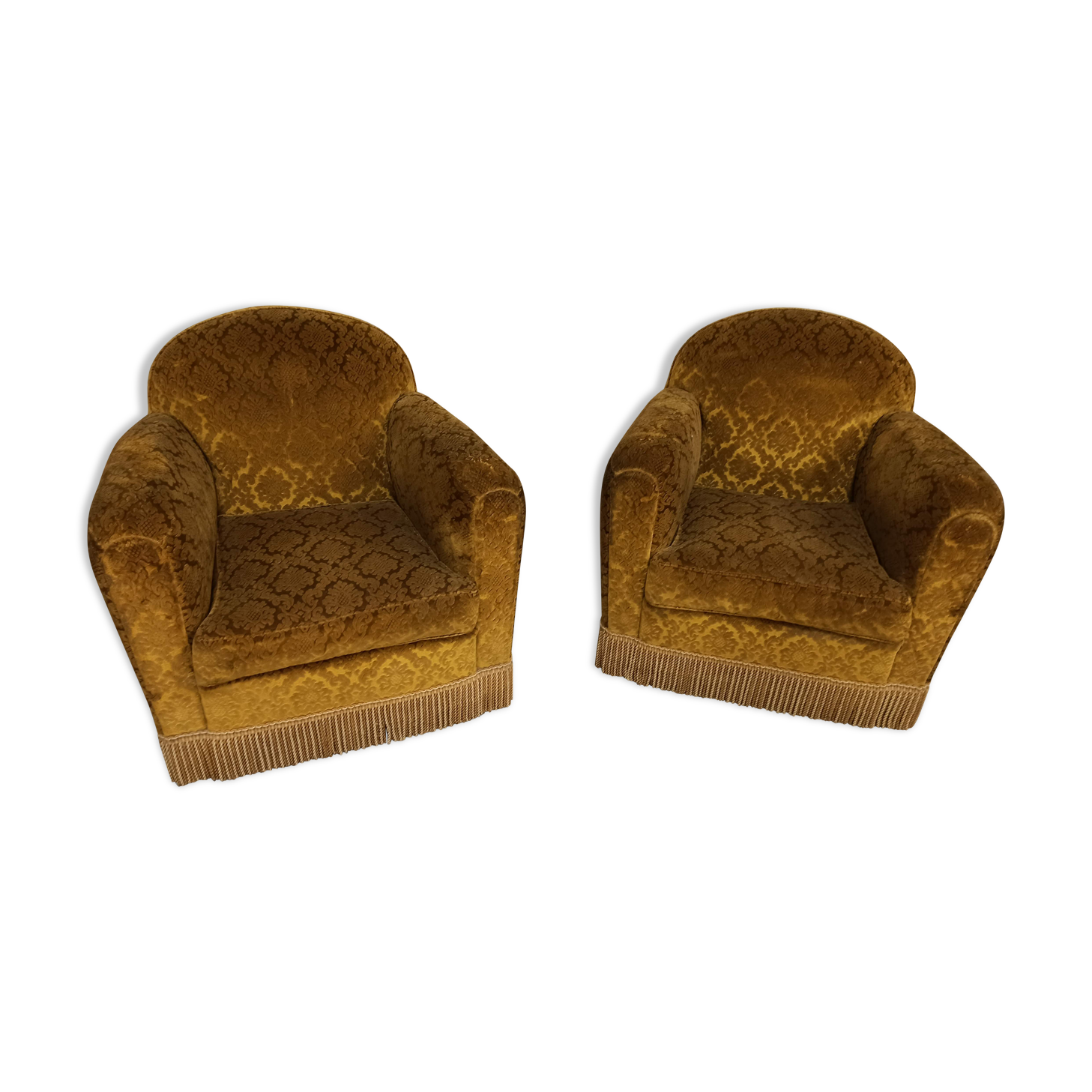 Pair of armchairs club velvet old yellow - armchair old