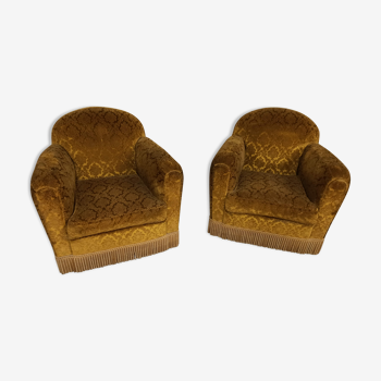Pair of armchairs club velvet old yellow - armchair old