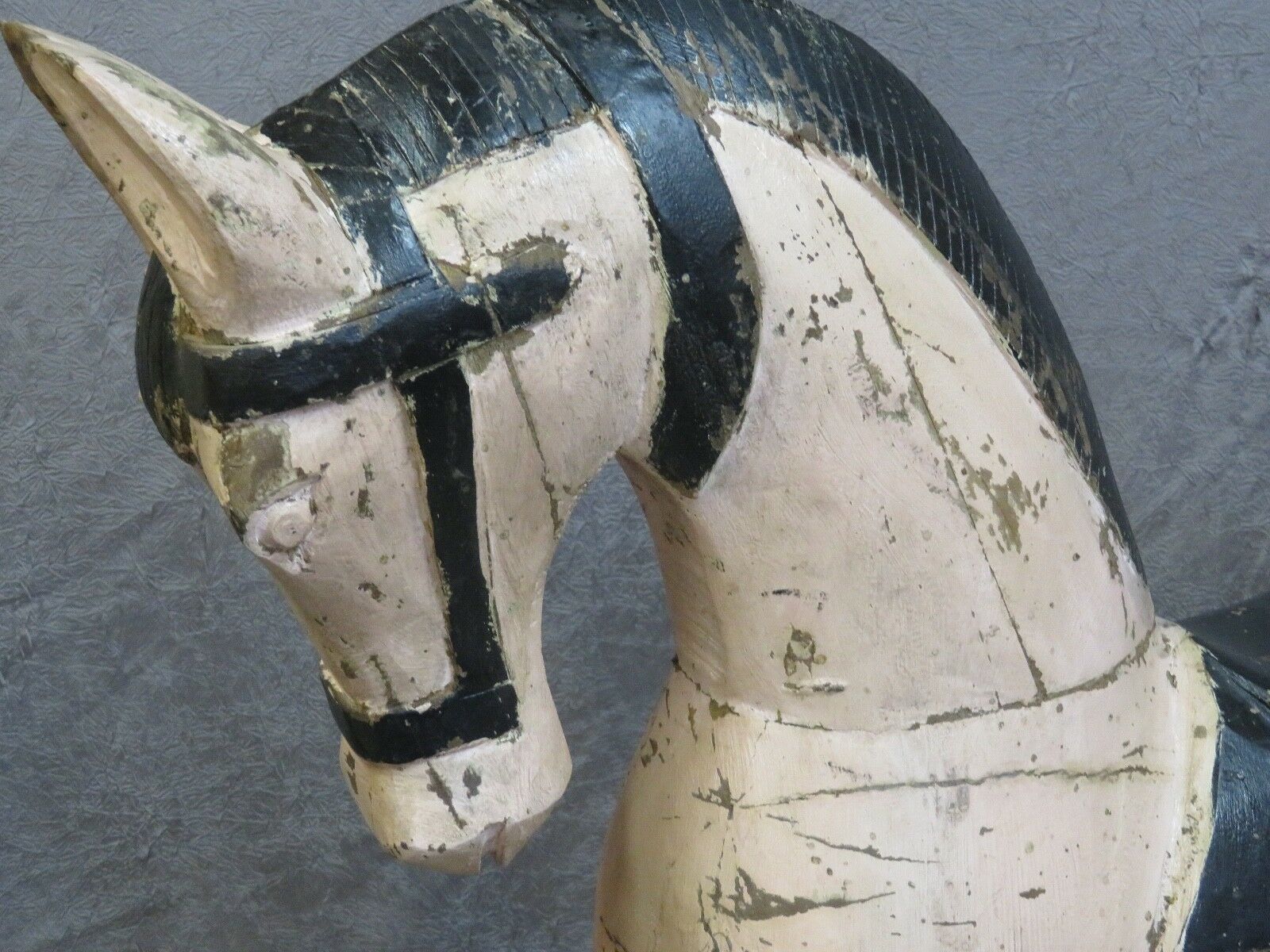 Powder pink and black rocking wooden horse