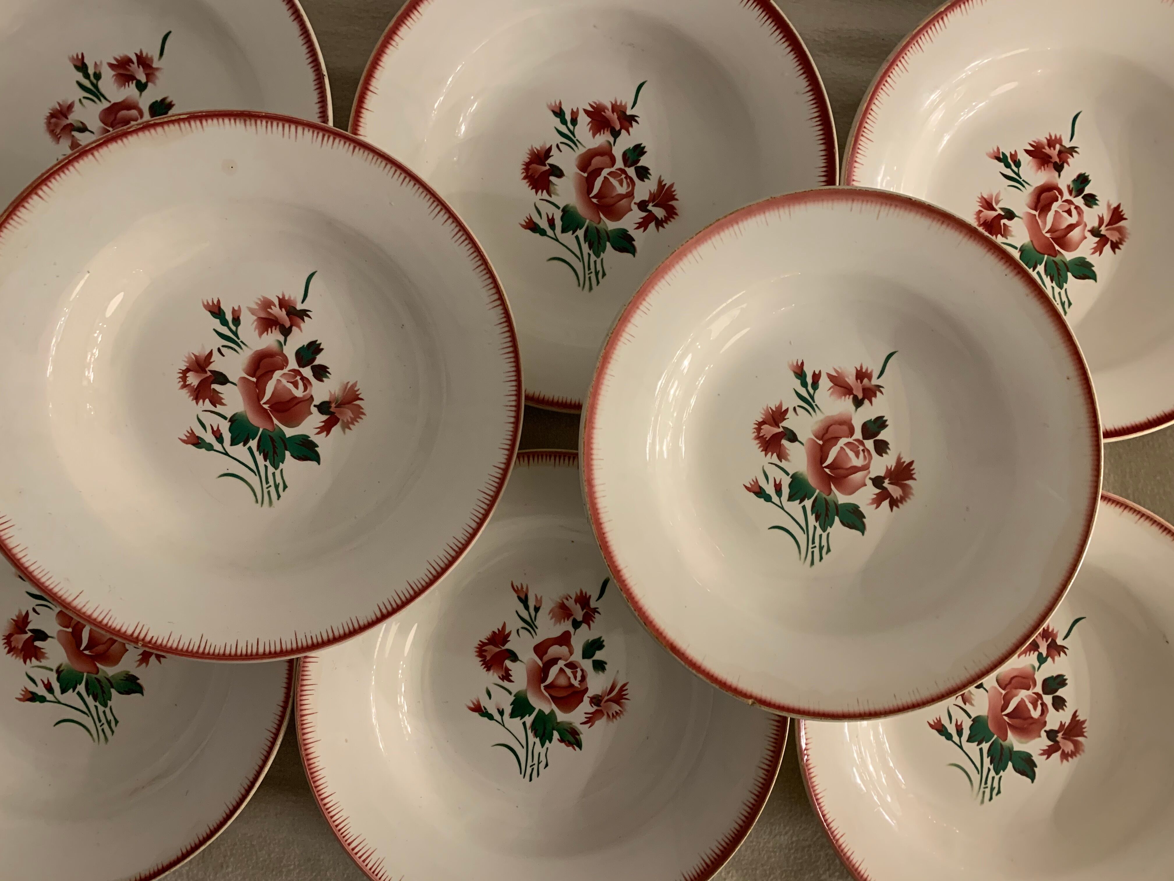 Set of 8 hollow plates made of ancient red earthenware Digoin Sarreguemines