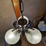 Space age chandelier with 3 lights, stainless steel and cut glass, Mazzega style, 1970
