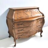 Vintage Baroque Solid Walnut Dresser with Inlaid Designs, Italy