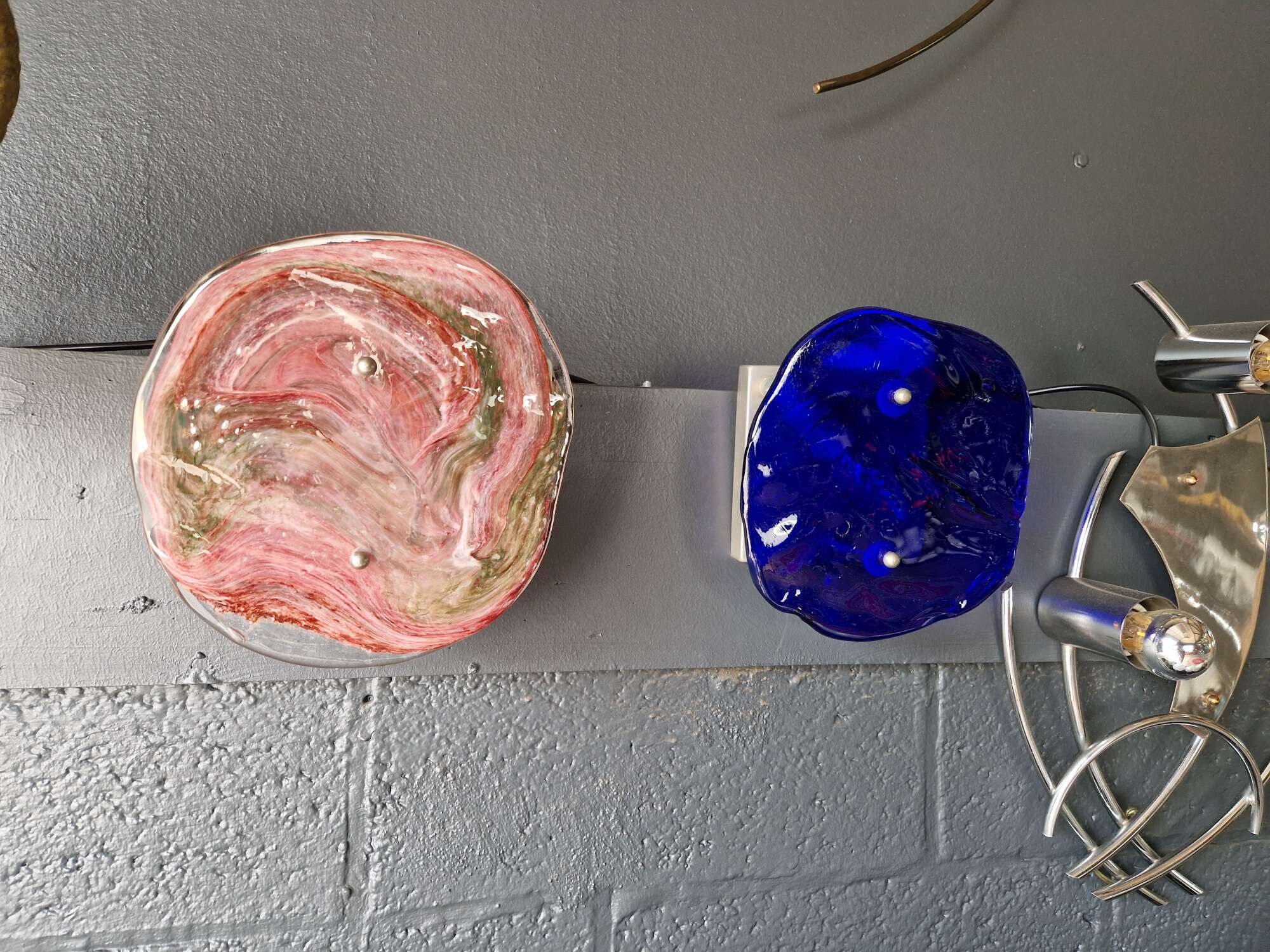 Pink veined blown Murano glass wall light, 1970s