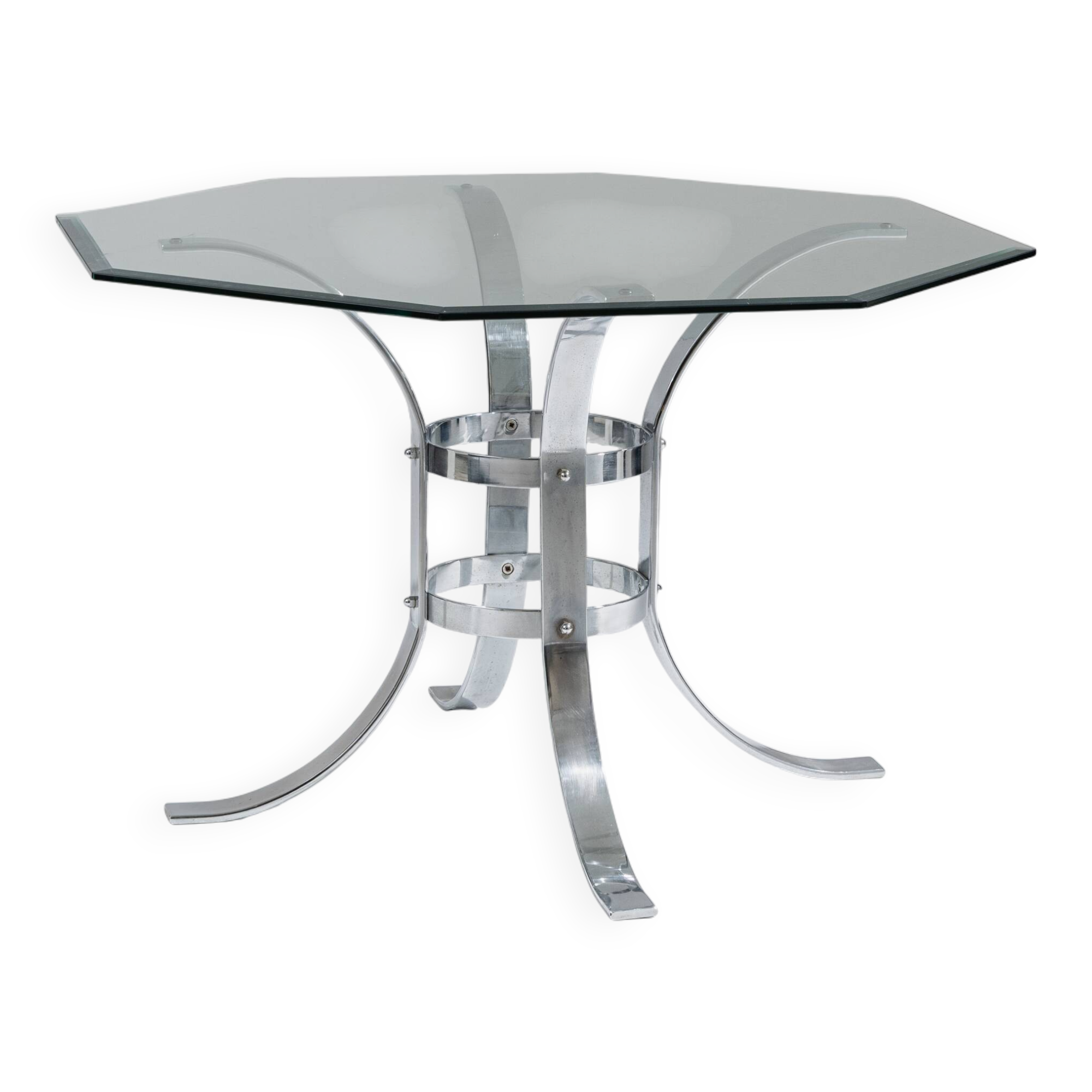 Octagonal glass and metal dining table, 1970s