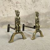 Pair of bronze "Shamans" andirons by Anton Prinner