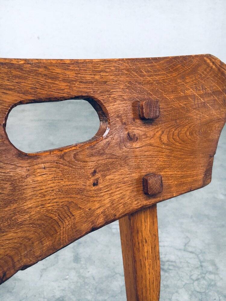 French Folk Art Rustic Dining Chair Set in Oak, 1940s, Set of 6