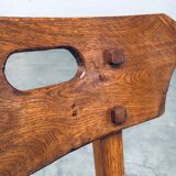 French Folk Art Rustic Dining Chair Set in Oak, 1940s, Set of 6