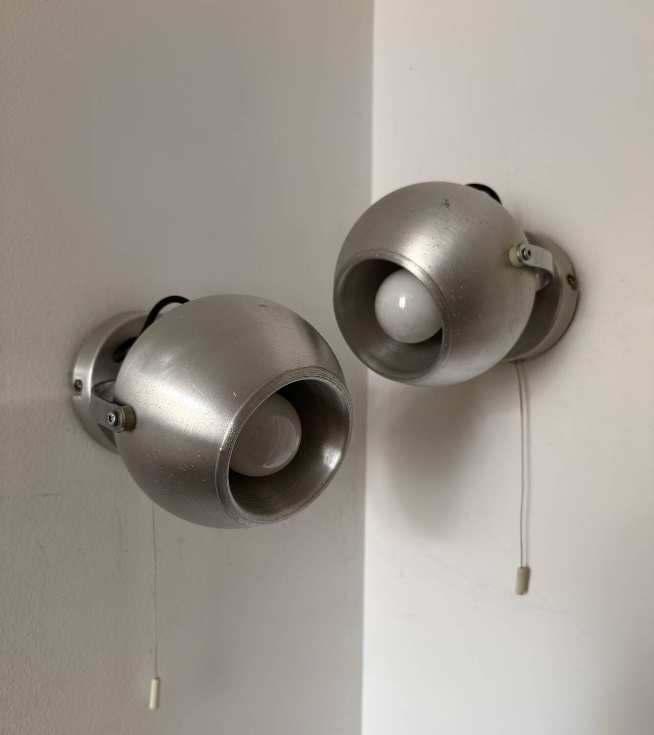 70s Brushed Aluminum Eyeball Wall Lights