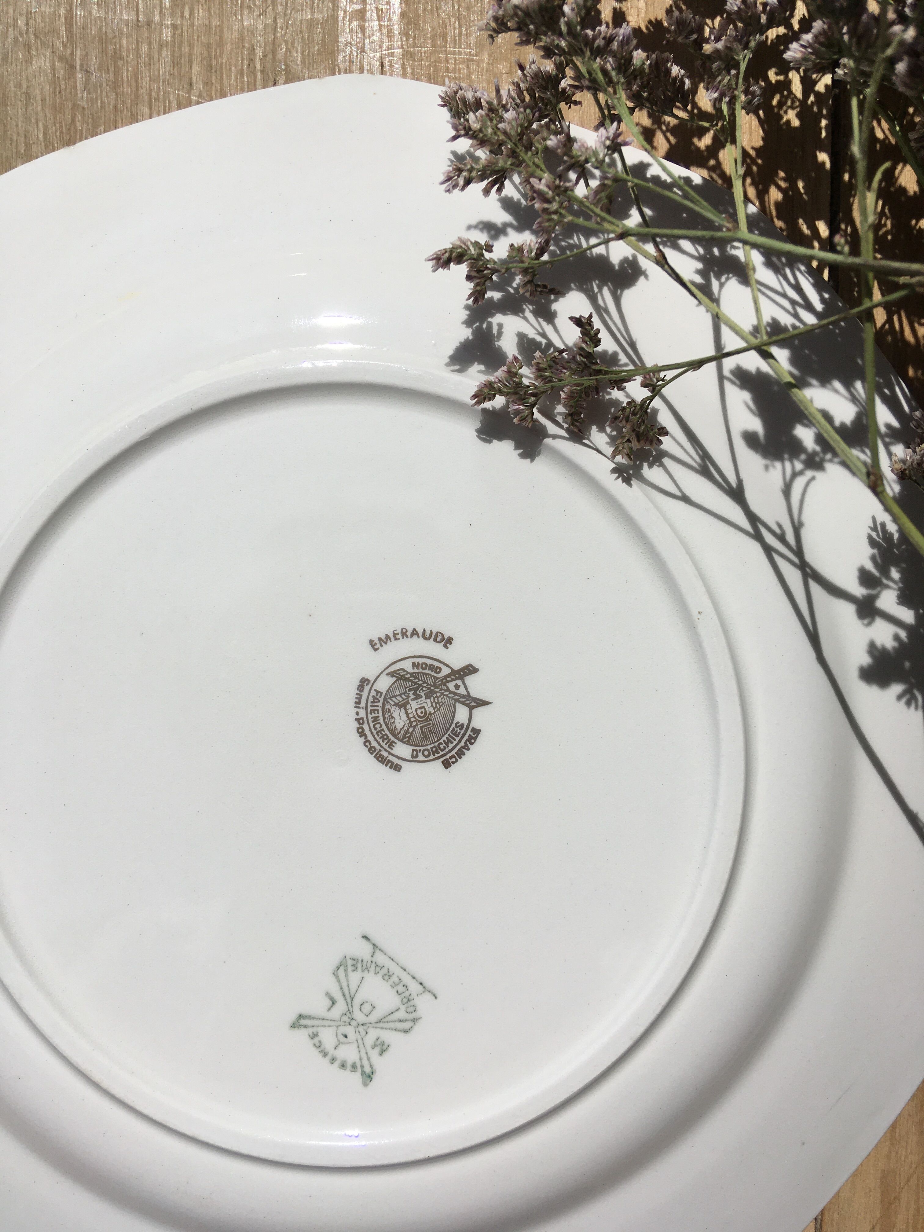 6 flat mint plates and golden flowers