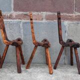 Set of 5 wooden tripod chairs