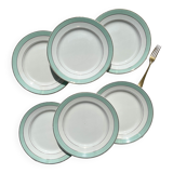6 assiettes plates badonviller en faïence blanche verte dorée