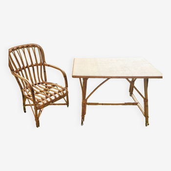 Table et chaise en bambou  et rotin, 1960