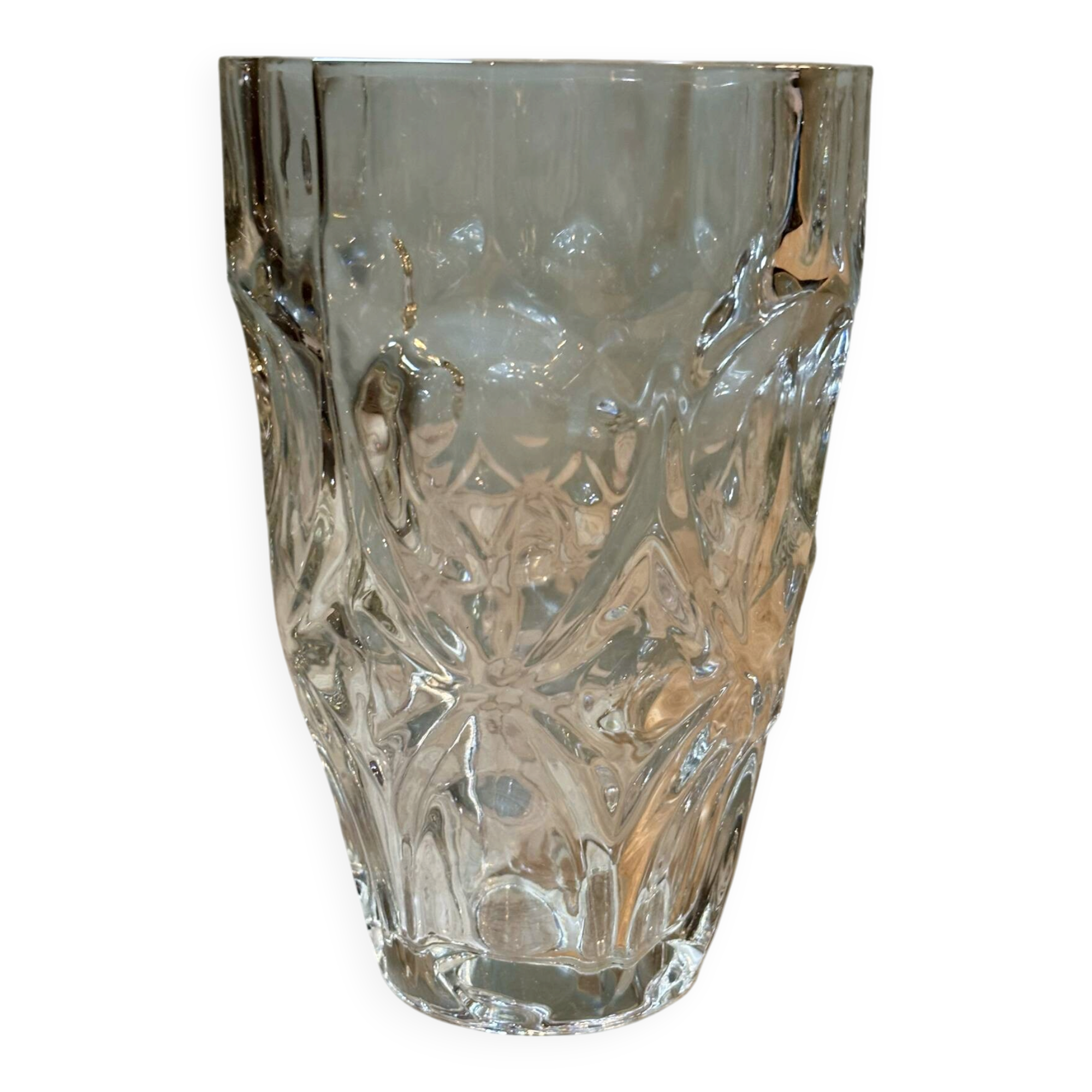 Vintage thick glass vase – raised geometric design – 20