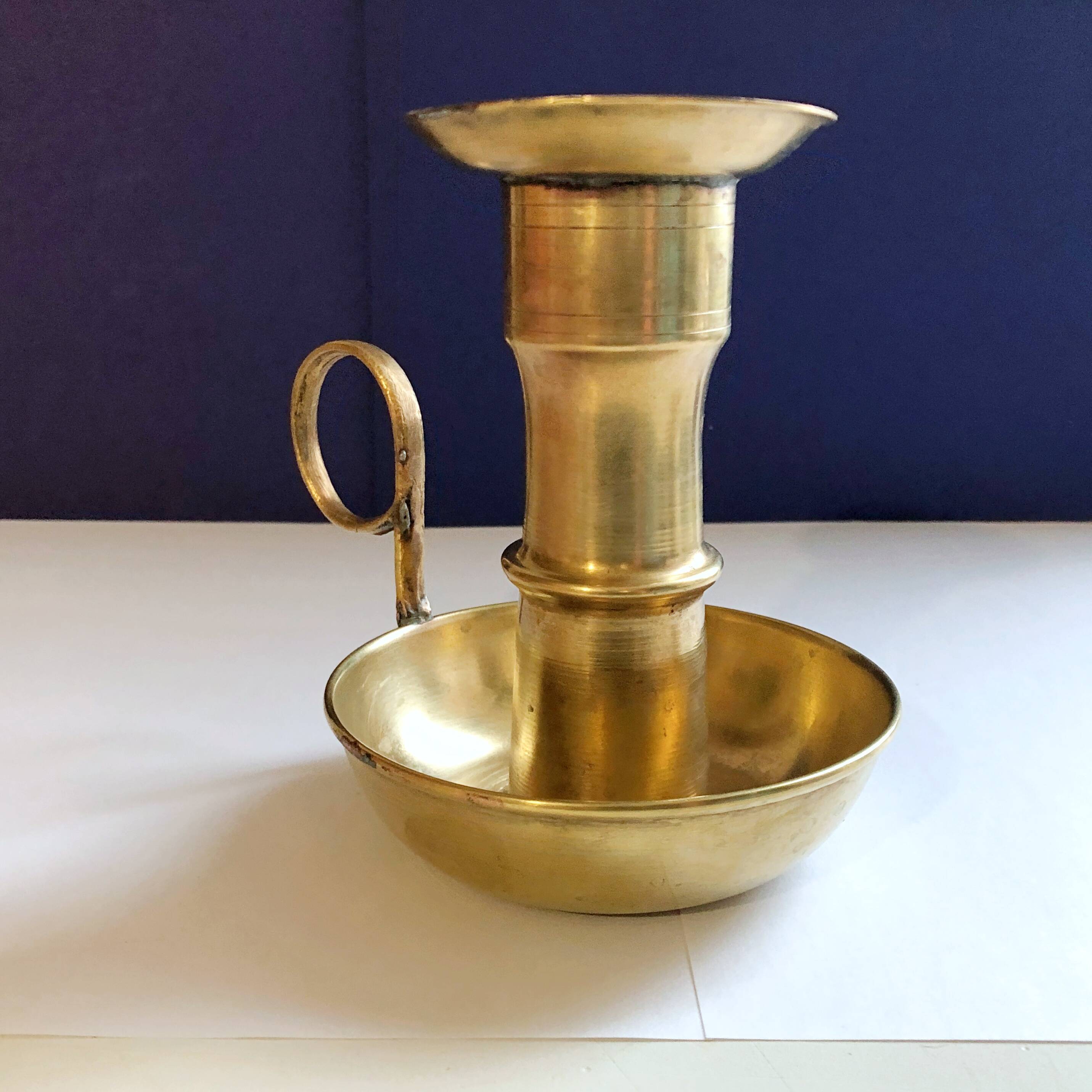 Large artisanal hand candle holder cellar rat gilded copper vintage atypical