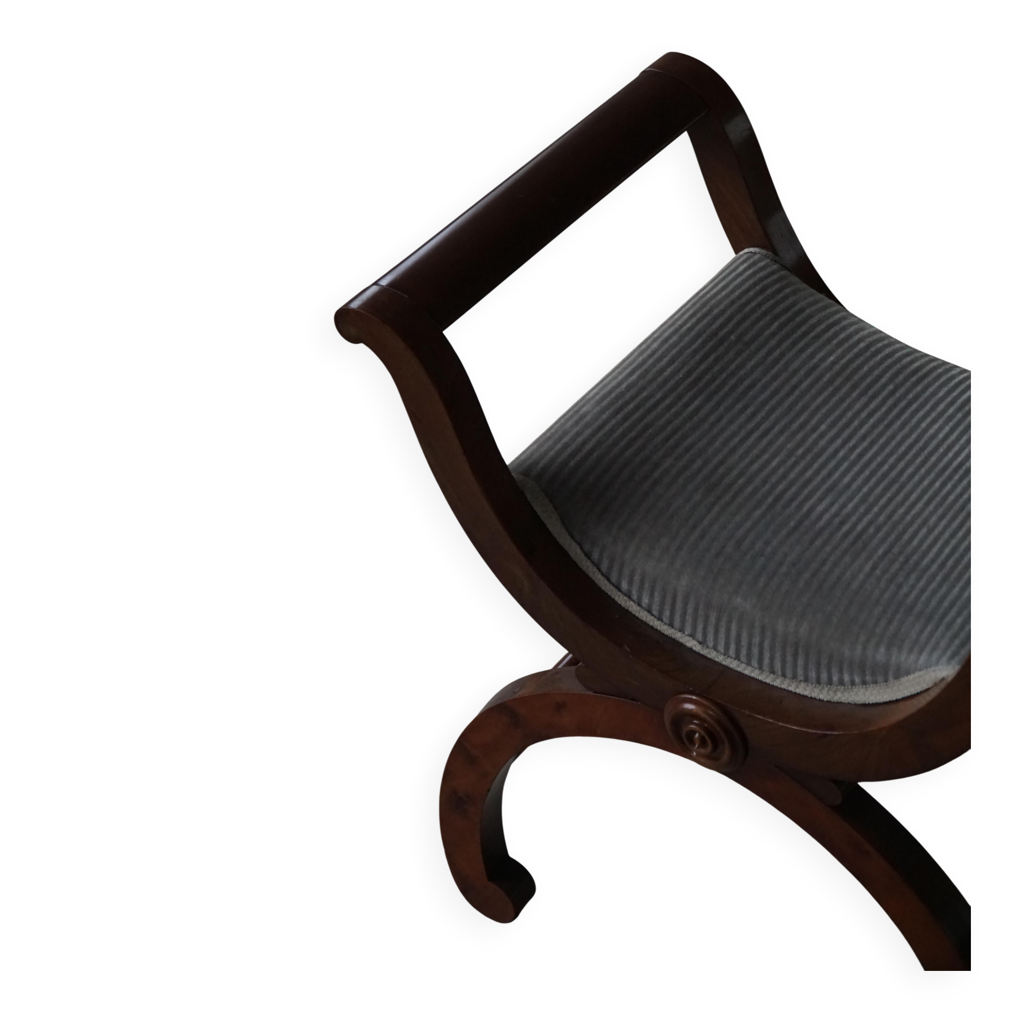 Empire-style Danish piano chair/stool with velvet seat, early 1900s.