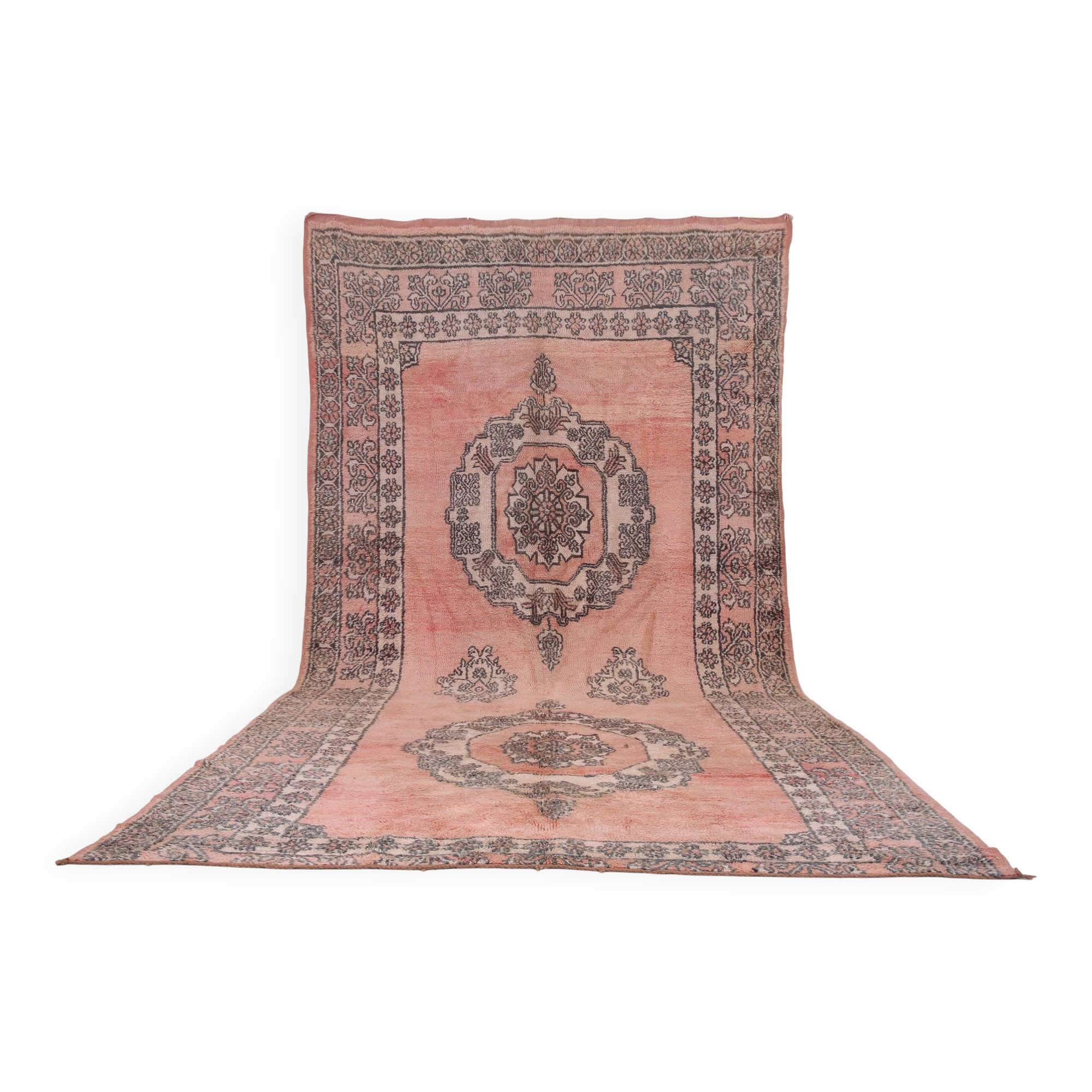 Tapis berbère en laine vintage marocain rose grand 212 x 394 cm, tapis fait main