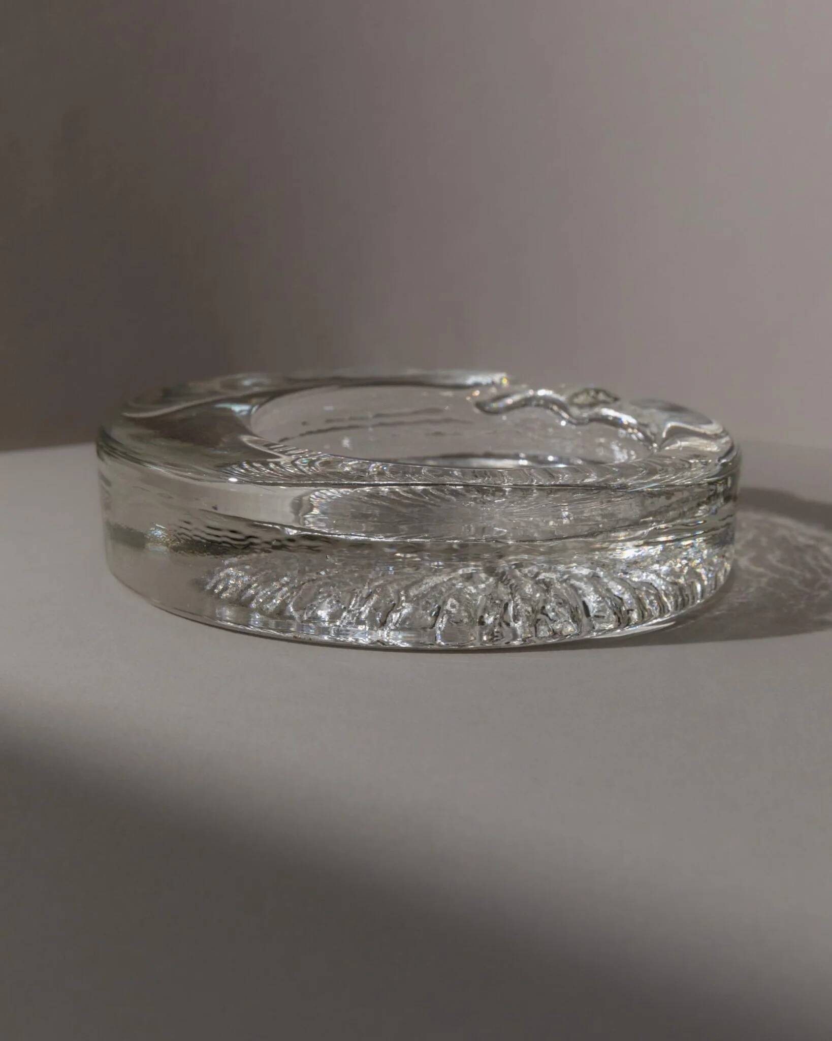 Transparent Murano Glass Ashtray with Asymmetric Thick Rim, 1970s Italian Retro Table Decor