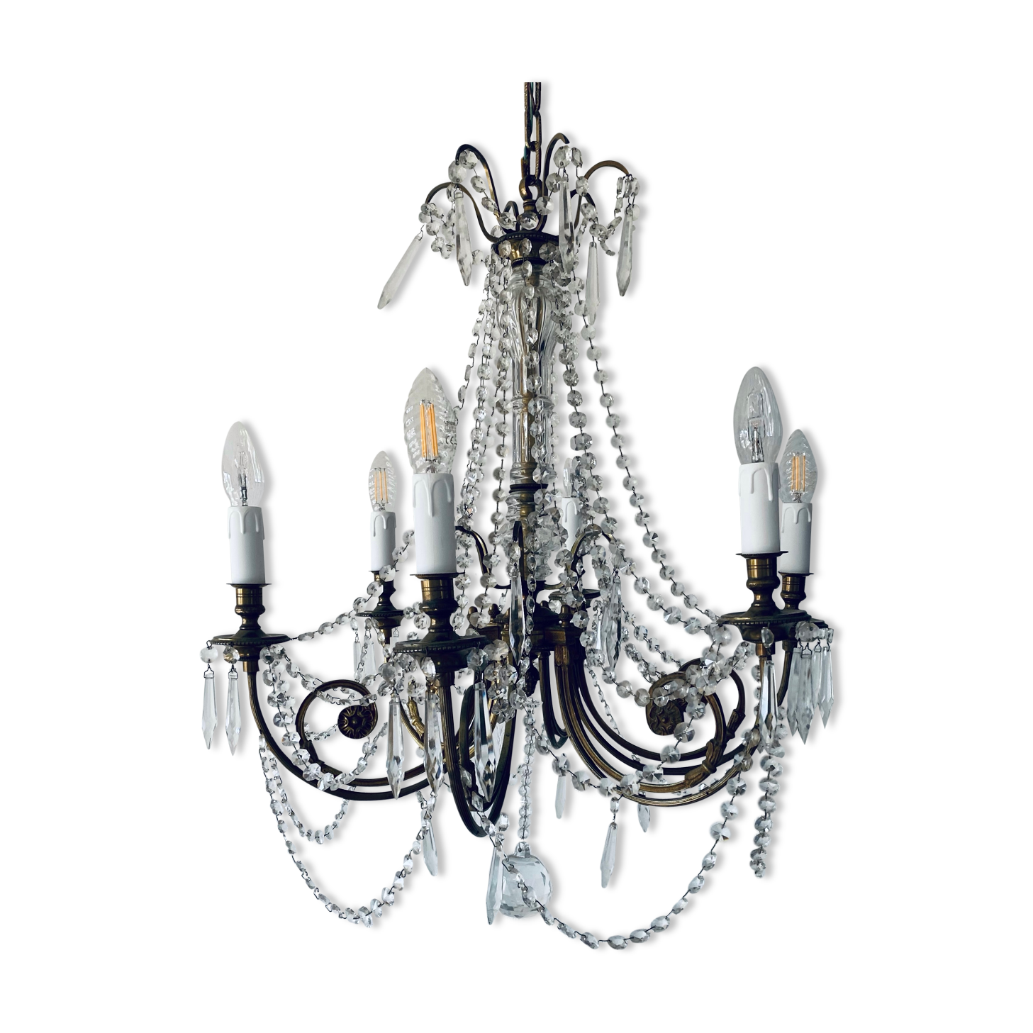 Chandelier with crystal and bronze tassels