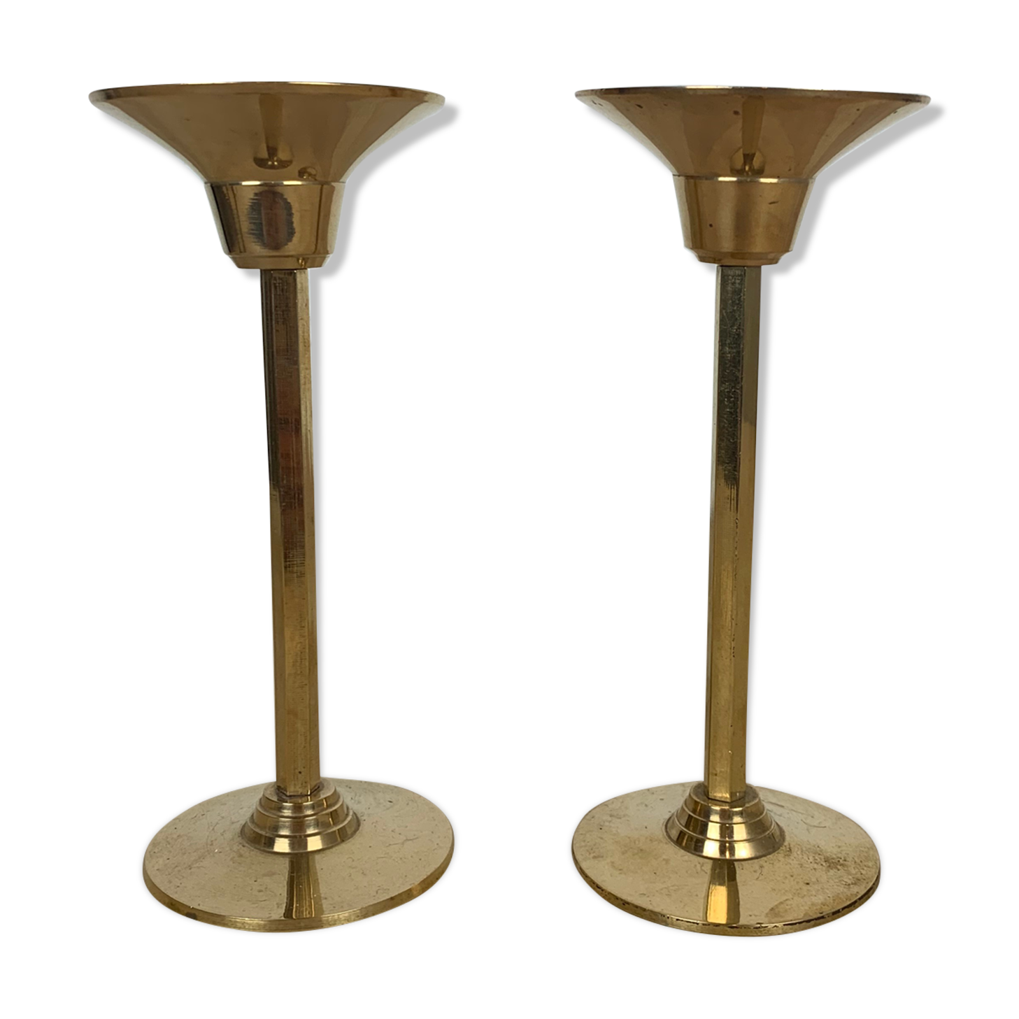 Pair of vintage golden brass candle holders