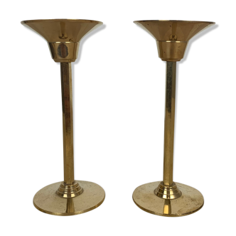Pair of vintage golden brass candle holders